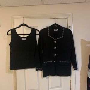 San Remo Petites Black Embellished Twin Sweater Set sz M